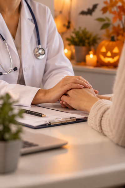 Consultation médicale chaleureuse et automnale